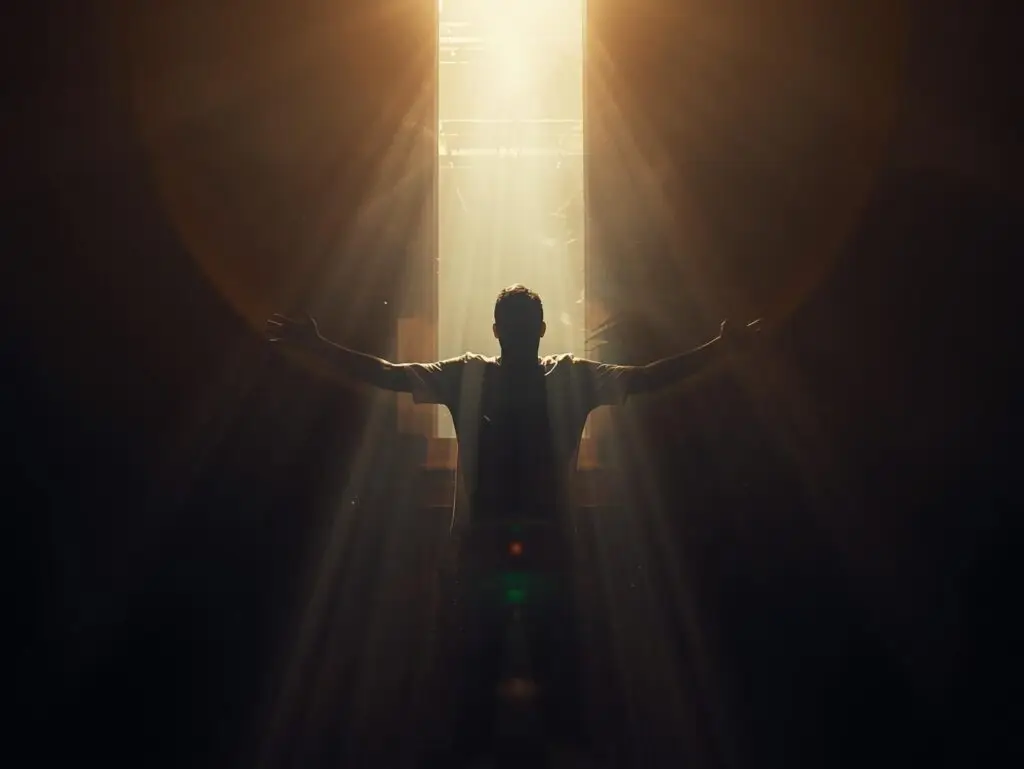 Breaking free into light representing awareness and personal freedom