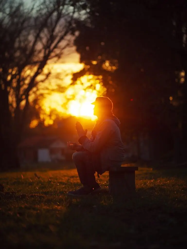 Practicing awareness and mindfulness at sunrise